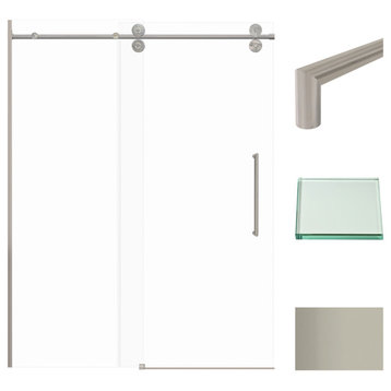 Teegan Sliding Shower Door, Fixed, Clear Glass, Brushed Stainless, Turin Handle