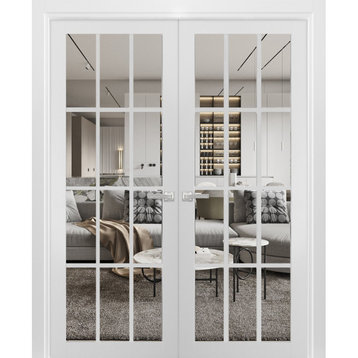 Interior Solid French Double Doors Clear Glass, Felicia 3355 Matte White, 36" X 84"