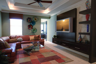 Trendy home theater photo in Tampa
