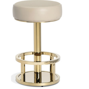Drake Counter Stool - Cream Latte, Polished Brass, Faux Leather, Stainless Steel