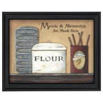 TrendyDecor4U - "Meals and Memories" By Pam Britton, Printed Wall Art, Black Frame - "Meals and Memories is a 19" x 15" black framed  art print by Pam Britton.  This artwork features ca corn bread pan, flour canister and the words meals and memories are made here.  This totally American Made wall decor item features an decorative black  frame The print has a protective, archival finish (glass is not needed) and arrives ready to hang.