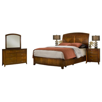 Viven 5PC E King Storage Bed, 2 Nightstand, Dresser & Mirror in Spice
