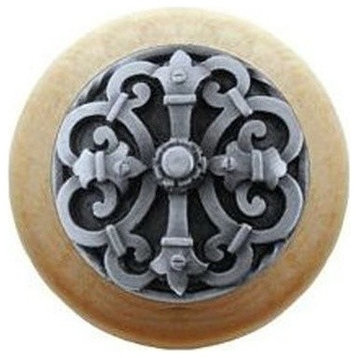Chateau Natural Wood Knob, Clear Finish With Antique-Style Pewter