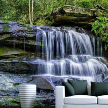 3d mural wallpaper waterfalls and rocks