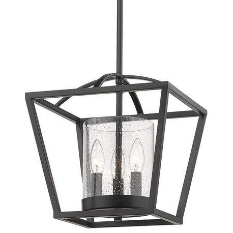 Golden 4309-M3 BLK-BLK-SD Mercer Mini Chandelier (Convertible) in Matte Black