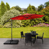CorLiving 9.5ft Offset Crimson Red Fabric Patio Umbrella and Base Weight