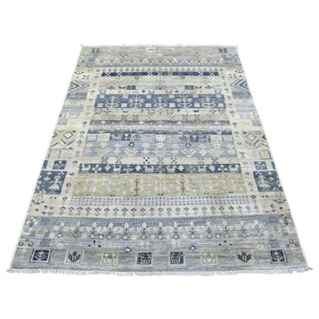 Hand-Knotted Ivory Kashkuli Gabbeh Nomadic Pure Wool Oriental Rug, 3'9" x 6'0"