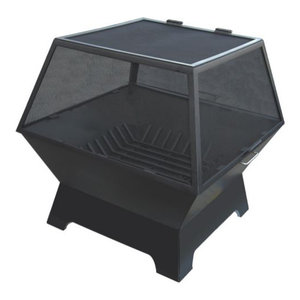 24 X 24 Square Fire Pit With Carbon Steel Hinged Screen And