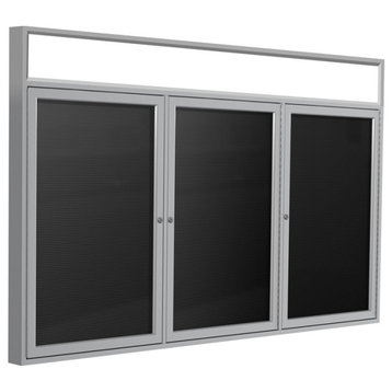 Ghent 48"x96" 3-Dr Silver Aluminum Headliner Fabric Letterboard Black