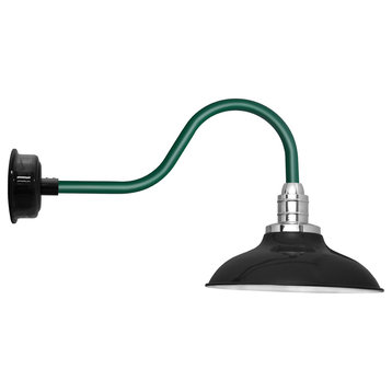 Contemporary LED Barn Light, Black Base With Green Stem, 12"