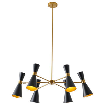 6-Light Gold Chandelier With Black Cone Shades