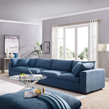 Modern Contemporary Urban Living Sectional Sofa Set, Navy Blue