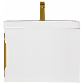 24 Inch Modern White Floating Single Sink Bathroom Vanity, James Martin