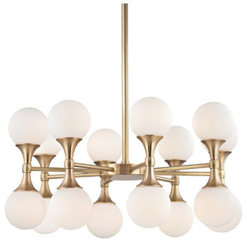 Astoria 16-Light Chandelier With Opal Shade, Finish: Aged Brass