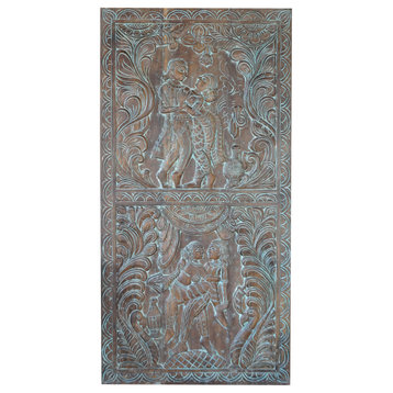 Consigned Indian Kama Sutra Carved Door, Custom Artisan-Crafted Door Wall Art