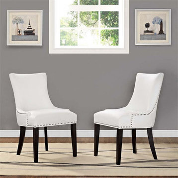 Modway Marquis 20.5" Solid Rubberwood and Vinyl Dining Chair in White (Set of 2)