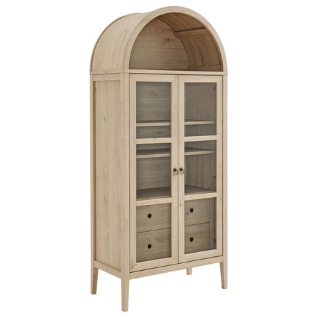 Nolan Tall Arched Storage Display Cabinet, Light Oak