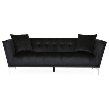 Fisher Glam 3-Seater Velvet Sofa, Black/Silver