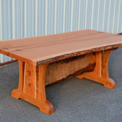 Live Edge Cherry Dining Table with Live Edge Trestle - Dining Tables