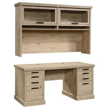 Home Square 2-Piece Set with Executive Desk & Large Hutch in Prime Oak