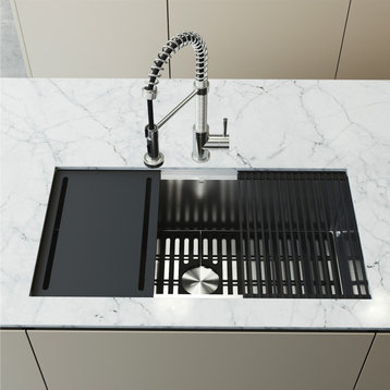 VIGO Mercer Stainless Steel Undermount Kitchen Sink, With Grid And Strainer, 36"