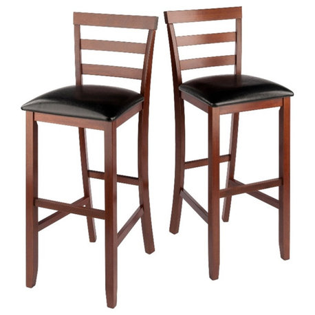 Winsome Simone 2-Piece 30.9"H Cushion Ladder-Back Solid Wood Bar Stool in Walnut