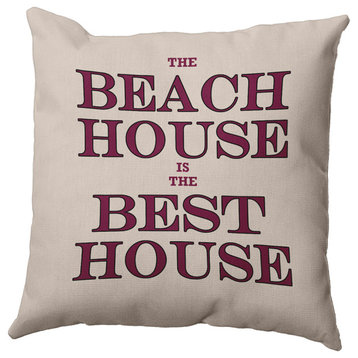 Beach House Best House Polyester Indoor Pillow, Maroon Red, 16"x16"
