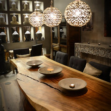 Great blue room with organic table