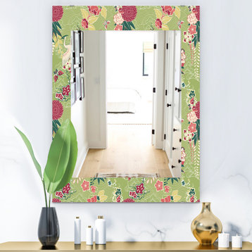 Designart Oriental Silk Pattern Bohemian And Eclectic Frameless Wall Mirror, 24x