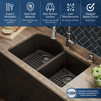 Karran Undermount Quartz 32" 60/40 Double Bowl Kitchen Sink Kit, Brown