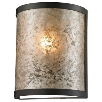 1 Light Contemporary Wall Sconce Mica Shade and Curved Metal Frame - Wall
