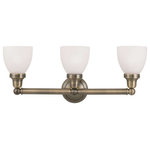 Livex Lighting - Livex Lighting 1023-01 Classic - Three Light Bath Bar - Shade Included.Classic Three Light  Antique Brass Satin  *UL Approved: YES Energy Star Qualified: n/a ADA Certified: n/a  *Number of Lights: Lamp: 3-*Wattage:100w Medium Base bulb(s) *Bulb Included:No *Bulb Type:Medium Base *Finish Type:Antique Brass