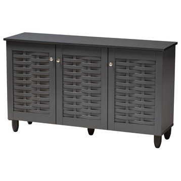 Kaycee Contemporary Dark Gray 3-Door Wooden Entryway Shoe Storage Cabinet