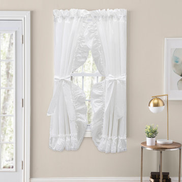 Madelyn Ruffled Victorian Priscilla Pair with Tiebacks, White, 100"x63"