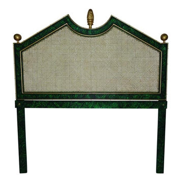 Malachite Emerald Green Gold Queen Headboard Art Deco Bed Artichoke Bamboo Cane