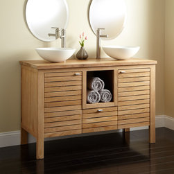 48" WICKHAM TEAK DOUBLE VESSEL SINK VANITY - Bathroom Vanities And Sink Consoles