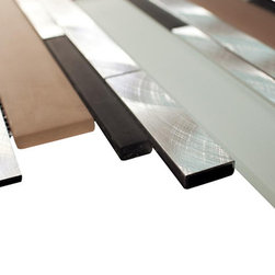 Silver Aliminum, White and Beige Glass and Matte Black Mosaic Tile Random Z Patt - Home Accessories & Decor