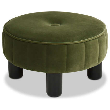 Riley 16" Round Footstool Ottoman, Olive Green Performance Velvet