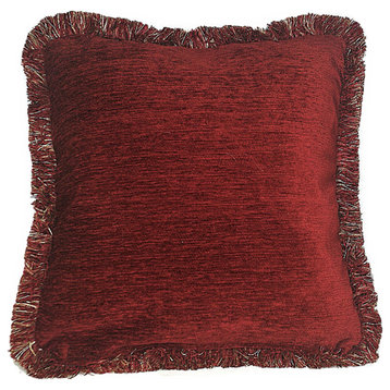 Chenille Throw Pillow With Fringe, Red/Gold, 17x17