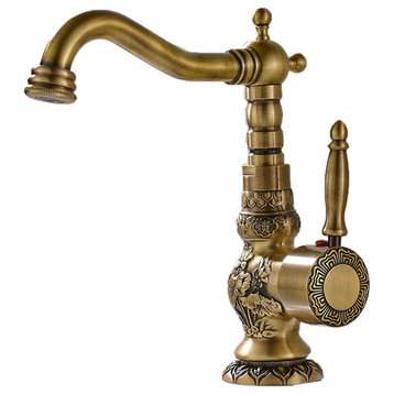 Antique Black/Bronze Brass Bathroom Sink Faucet Single Handle Hot/Cold Water, Short Antique Gold