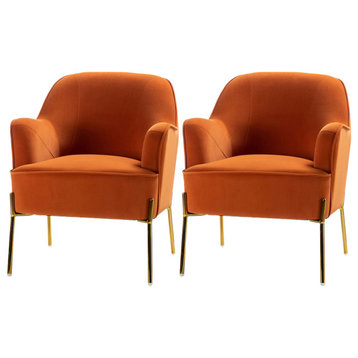 Nora Upholstered Velvet Accent Chair With Golden Base Set of 2, Orange