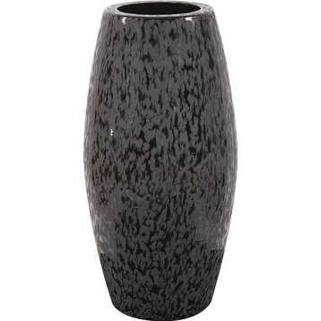 HOWARD ELLIOTT Vase Cylinder Large Chiseled Texture Glossy Black