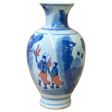 Chinese Red Blue White Porcelain Hand-painted Graphic Small Vase Hws1620