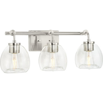 Caisson 3-Light Brushed Nickel Clear Glass Industrial Bath Vanity Light
