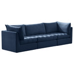 Meridian Furniture - Jacob Velvet Upholstered 3-Piece Modular Sofa, Navy - Create the ideal seating arrangement for your space when you pick and choose the elements you like mostincluding this Jacob velvet modular sofa. Mix and match items in the Jacob collection to bring your living space or family room together with a personalized slant. Soft navy velvet upholstery is soft and welcoming to the touch, adding a luxurious feel to everyday seating. Deep channel tufting adds to the piece's durability, and latches underneath the unit make it easy to attach to other pieces in the collection.