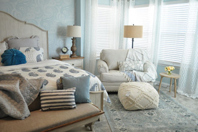 Country master carpeted bedroom photo in Raleigh with blue walls