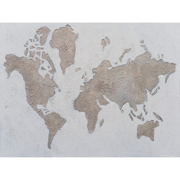"World Map I" Hand Painted Canvas Art, 36"x48"