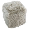Shorn Sheep Fur Upholstered Pouf, Light Grey