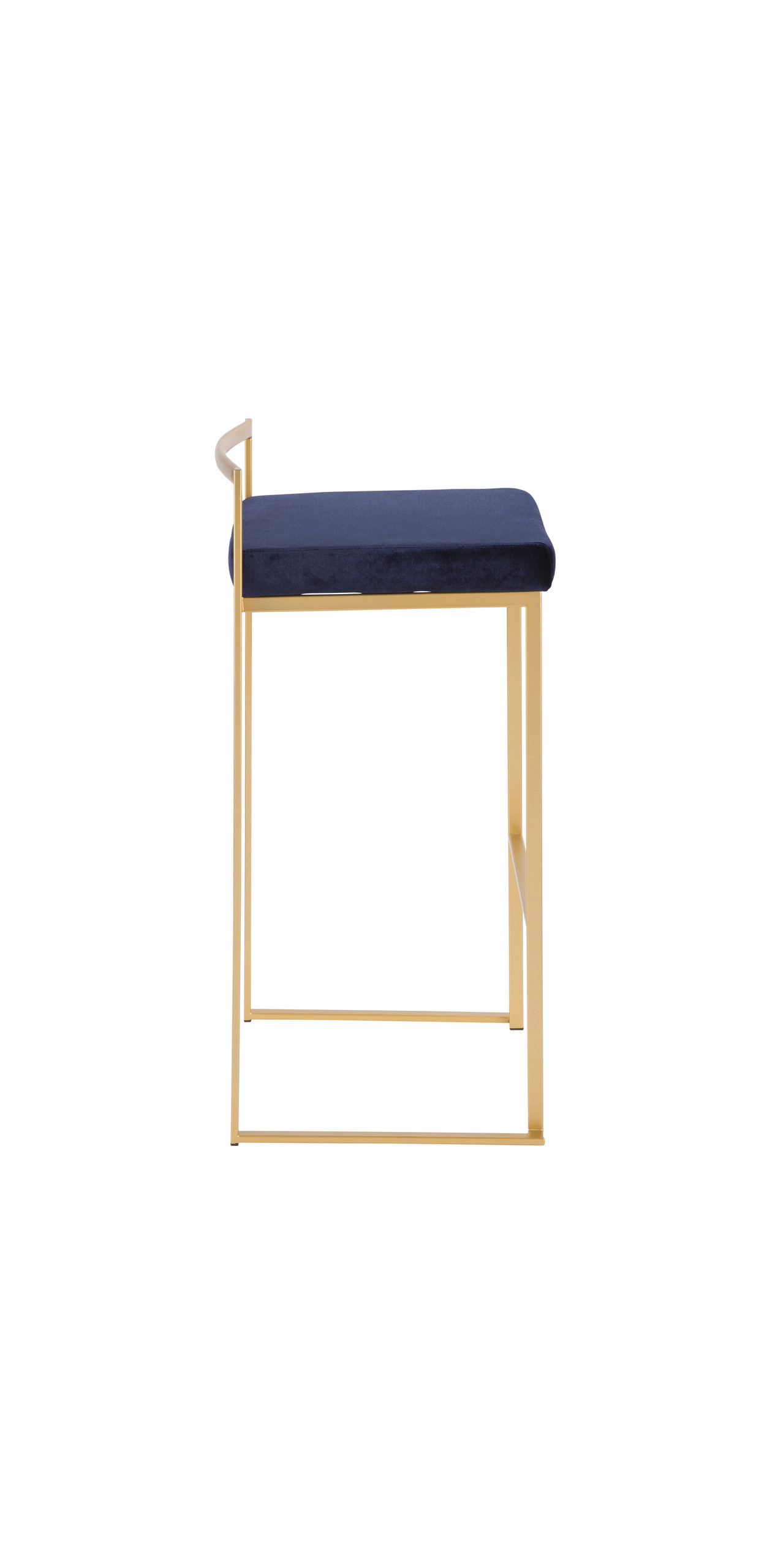 LumiSource Fuji Barstool, Gold With Blue Velvet, Set of 2