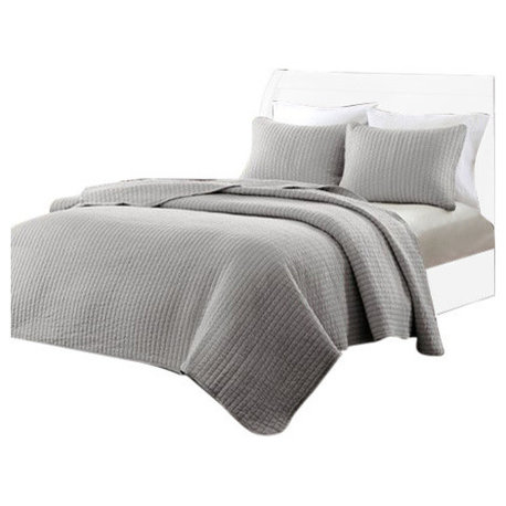 Madison Park Microfiber Solid Brushed Quilted Coverlet Mini Set, King